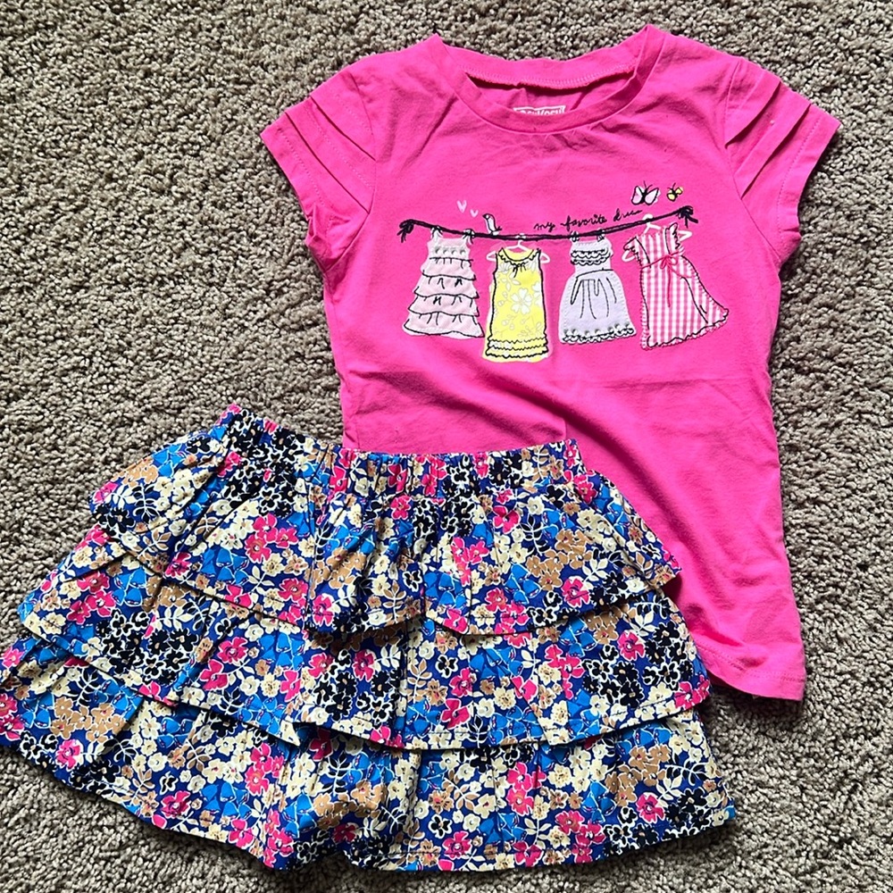NWT Girls size 4 Osh Kosh B’gosh shirt and matching skort floral with appliqués